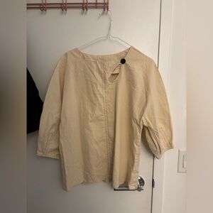 Beige Long Sleeve Blouse with Button Detail